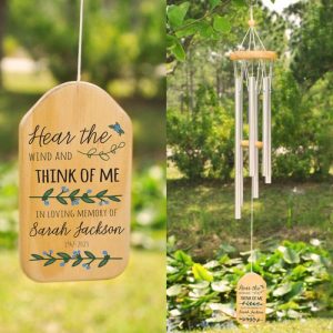 Ornaments |   Custom Wind Chime Hear The Wind And Think Of Me With Flowers Design Gift In Memory Of Loved One Home & Living Ornaments