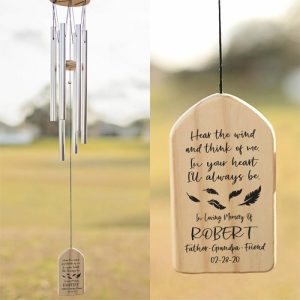 Ornaments |   Custom Wind Chime Hear The Wind And Think Of Me With Flying Feathers Design For Remembrance Home & Living Ornaments