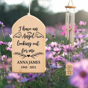 Ornaments |   Custom Wind Chime I Have An Angel Looking Out For Me With Wings Halo Design Memorial Gift Home & Living Ornaments