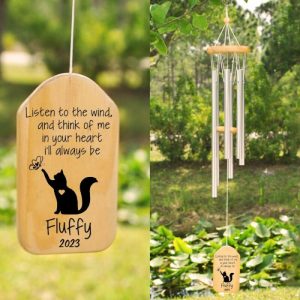 Ornaments |   Custom Wind Chime In Your Heart I’Ll Always Be With Kitten And Butterfly Design Memorial Gift Home & Living Ornaments