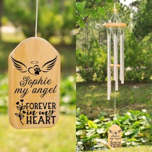 Ornaments |   Custom Wind Chime My Angel Forever In My Heart With Flower And Wings Halo Design For Memorial Home & Living Ornaments