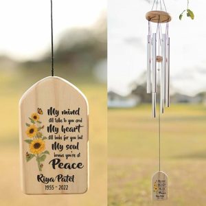 Ornaments |   Custom Wind Chime My Mind Still Talks To You With Sunflowers Design Memorial For Loved One Home & Living Ornaments