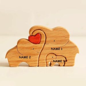 Ornaments |   Customized Names Elephant Wooden Family Puzzle Christmas Gift With Heart Home & Living Ornaments