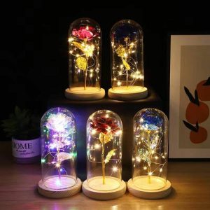 Ornaments |   Galaxy Rose Glass Lampshade Eternal Flower Log Base Rose Flower Night Light Gift Home & Living Ornaments