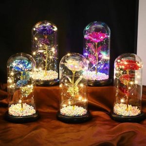 Ornaments |   Galaxy Rose Glass Lampshade Preserved Flower Multicolored Foam Ocean Rose Flower Night Light Gift Home & Living Ornaments