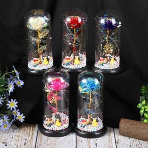 Ornaments |   Galaxy Rose Glass Lampshade Preserved Flower Rose Playing Guitar Couple Night Light Gift Home & Living Ornaments