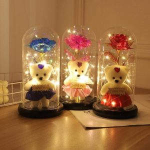 Ornaments |   Galaxy Rose Glass Shade Preserved Flower Rose Bear Night Light Gift Home & Living Ornaments