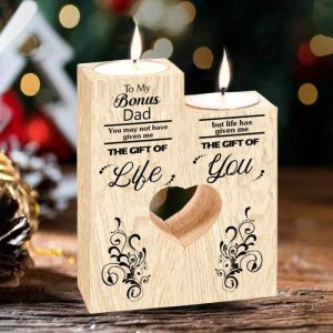 Ornaments |   Gift To Bonus Dad The Gift Of Life Wooden Heart Candle Holder To My Dad Home & Living burlywood