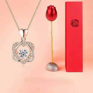 Ornaments |   Heart Shape Crystal Diamond Pendant Necklace With Rose Flower Jewelry Box Home & Living Ornaments