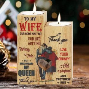 Ornaments |   Husband To Wife "You Are My Queen Forever"Candlestick With Candle Home & Living burlywood