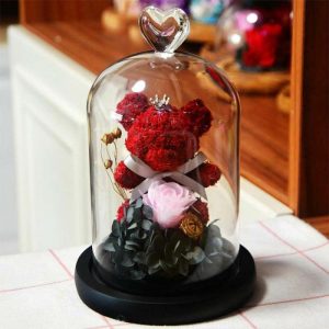 Ornaments |   Immortal Rose Bear Glass Cover Rose Flower Valentine’s Day Gift Home & Living Ornaments