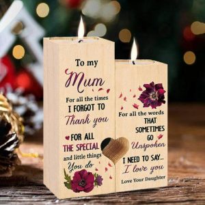 Ornaments |   Mum Birthday Gifts From Daughter Mum Gifts Wooden Candle Home & Living burlywood