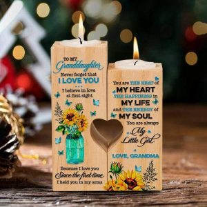 Ornaments |   "My Heart My Life My Soul"Candle Holder For Granddaughter Home & Living burlywood