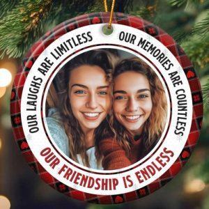 Ornaments |   "Our Friendship Is Endless "Personalized Round Christmas Ornament For Friends Home & Living Ornaments