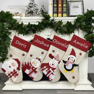 Ornaments |   Personalised Christmas Stocking Cute Penguin Santa Claus Custom Name Christmas Gift Bag Home & Living Ornaments