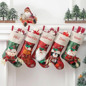 Ornaments |   Personalised Christmas Stocking Cute Snowman Santa Claus Custom Name Christmas Gift Bag Home & Living Ornaments