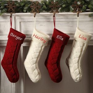 Ornaments |   Personalised Christmas Stocking Knitted Custom Name Christmas Gift Bag Home & Living khaki