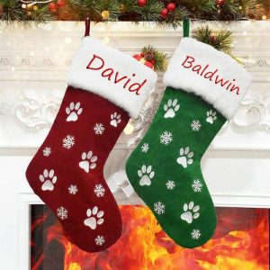 Ornaments |   Personalised Christmas Stocking Pet Paw Print Christmas Gift Bag Home & Living Ornaments