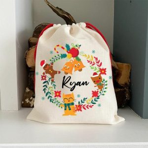 Ornaments |   Personalised Santa Sack Garland Gingerbread Man Custom Named Christmas Gift Bag Home & Living Ornaments