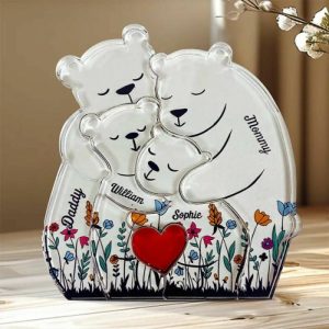 Ornaments |   Personalized Acrylic Bear Family Puzzle Warm Gift With Flower Pattern Home & Living Ornaments