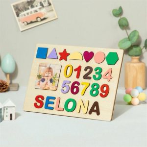 Ornaments |   Personalized Baby Name Puzzle Custom Photo Comes With Collection Geometric Patterns And Numbers Fun Gift Home & Living Ornaments