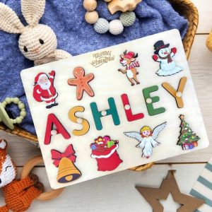 Ornaments |   Personalized Baby Name Puzzle With Christmas Icons Cute Christmas Gift For Baby Home & Living Ornaments