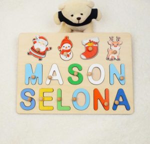 Ornaments |   Personalized Baby Name Puzzle With Christmas Icons Cute Christmas Gift For Kids Home & Living Ornaments