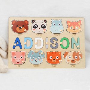 Ornaments |   Personalized Baby Name Puzzle With Cute Animal Icons To Develop Educational Toys For Kids Home & Living Ornaments