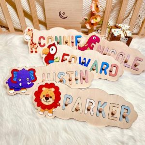 Ornaments |   Personalized Baby Name Puzzle With Cute Animal Patterns Fun Gift For Kids Home & Living Ornaments