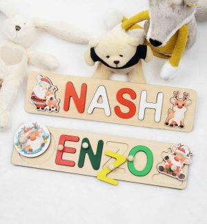 Ornaments |   Personalized Baby Name Puzzle With Cute Christmas Pattern Intellectual Toy Home & Living Ornaments