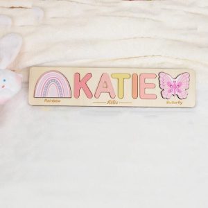 Ornaments |   Personalized Baby Name Puzzle With Cute Rainbow And Butterfly Pattern Children’s Day Gift Home & Living Ornaments