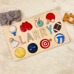 Ornaments |   Personalized Baby Name Puzzle With Sports Icons Christmas Gift For Kids Home & Living Ornaments