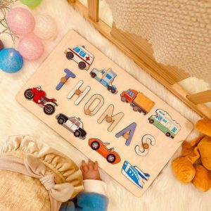 Ornaments |   Personalized Baby Name Puzzle With Transportation Icons Intelligence Development Toy Home & Living Ornaments