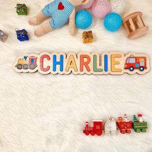 Ornaments |   Personalized Baby Name Puzzle With Vehicle Pattern Simple Intelligence Development Toy Home & Living Ornaments