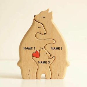 Ornaments |   Personalized Bear Family With Heart Wooden Puzzle Anniversary Gift Home & Living Ornaments