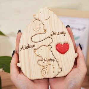 Ornaments |   Personalized Bear Family Wooden Puzzle Customized Family Name Warm Gift Home & Living Ornaments