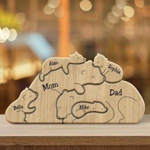 Ornaments |   Personalized Bear Family Wooden Puzzle Memorial Gift For The Family Home & Living Ornaments