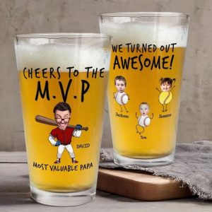 Ornaments |   Personalized Beer Mug Cheers To The Most Valuable Papa Baseball Design Father’s Day Gift Home & Living Ornaments