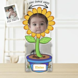 Ornaments |   Personalized Bobblehead Acrylic Stand Custom Baby Face Sunflower Design Cute Gift For Kids Home & Living Ornaments