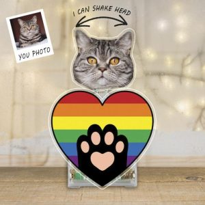 Ornaments |   Personalized Bobblehead Acrylic Stand Rainbow Heart Pet Head Design Great Gift For Pet Lover Home & Living Ornaments