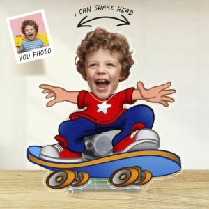 Ornaments |   Personalized Bobblehead Acrylic Stand Skateboard Boy Custom Face Cool Gift For Kids Home & Living Ornaments