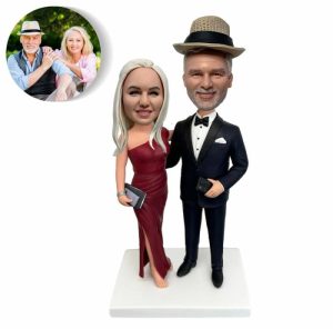 Ornaments |   Personalized Bobblehead Gift For Couple Wearing Red Dress And Black Frock Coat Home & Living Ornaments