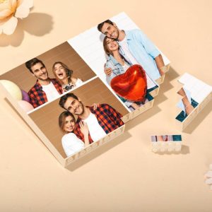 Ornaments |   Personalized Building Block Puzzle Custom 3 Photos Brick Rectangle Valentine’s Day Gift Home & Living Ornaments