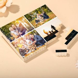 Ornaments |   Personalized Building Blocks Puzzle Customized 4 Photos Brick Rectangle For Happy Family Home & Living Ornaments