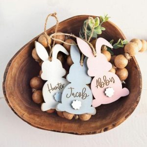 Ornaments |   Personalized Bunny Name Tag Cute Easter Gift Home & Living Ornaments