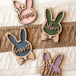 Ornaments |   Personalized Bunny Name Tag With Bow Warm Easter Gift Home & Living blue