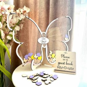 Ornaments |   Personalized Butterfly Shape Wooden Acrylic Custom Name Guest Book Home & Living Ornaments