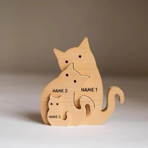 Ornaments |   Personalized Cat Family Wooden Puzzle Customized Name Christmas Gift For Loved Ones Home & Living Ornaments