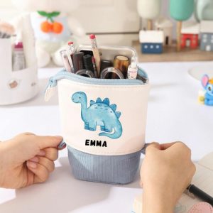 Ornaments |   Personalized Children’s Name Pencil Case With Baby Dinosaur Back To School Gift For Kids Home & Living blue