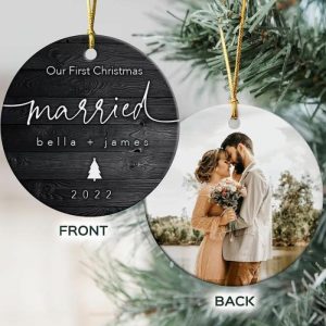 Ornaments |   Personalized Circle Ornament Custom Photo And Couple Name Christmas Gift Home & Living Ornaments